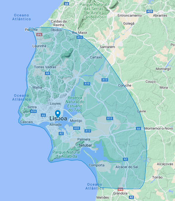 Mapa das áreas abrangidas